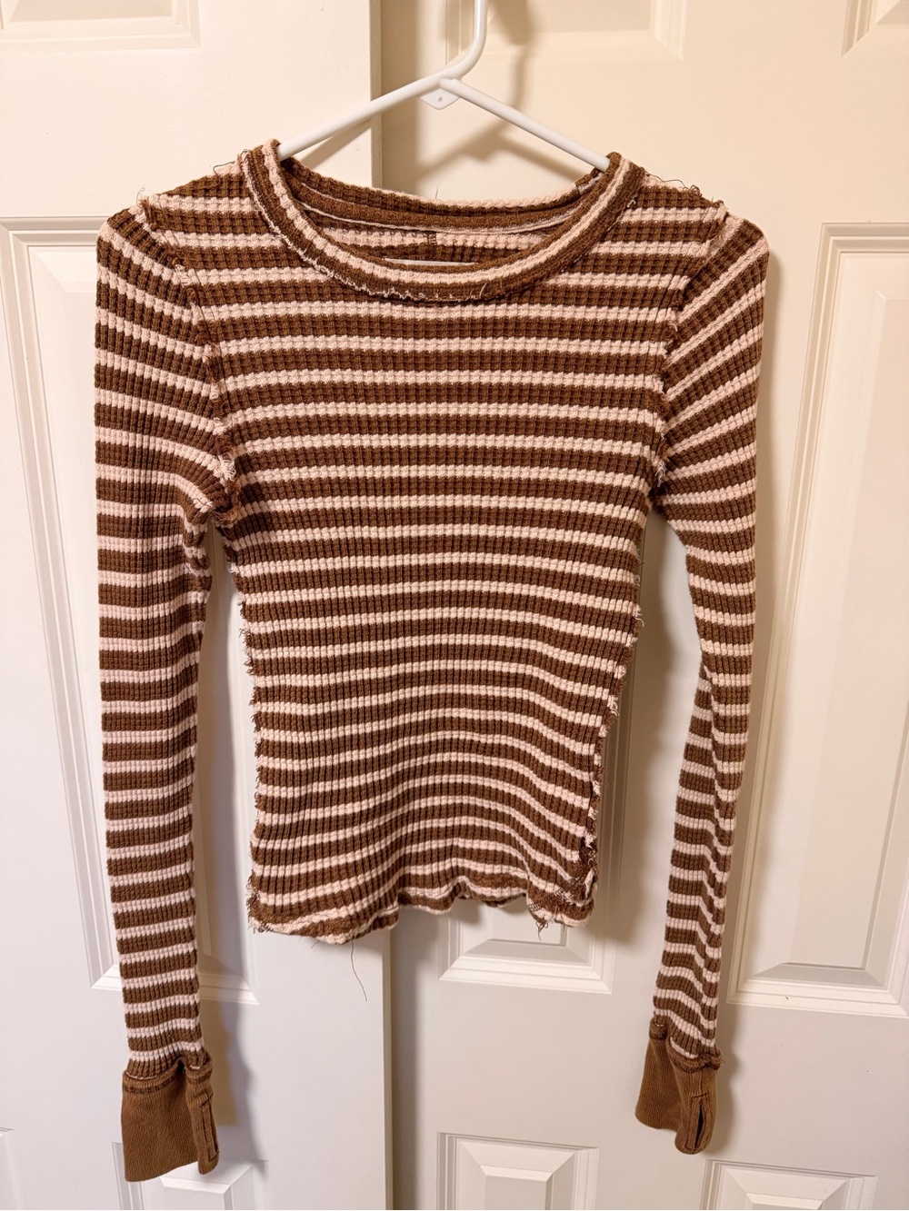 We The Free Brown & Cream Striped Ribbed Long-Sleeve Tee